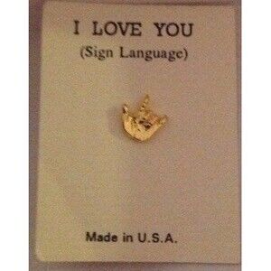 Vintage oldstock I love you in sign Language  goldtone clutch lapel pin